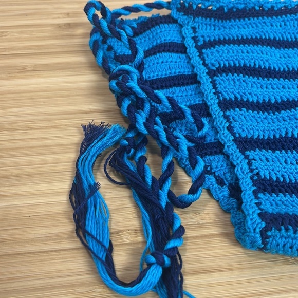 NWT Lemlem L 100% Cotton Knit Bathing Suit Bikini Bottom Blue Stripe Adjustable - Picture 5 of 11